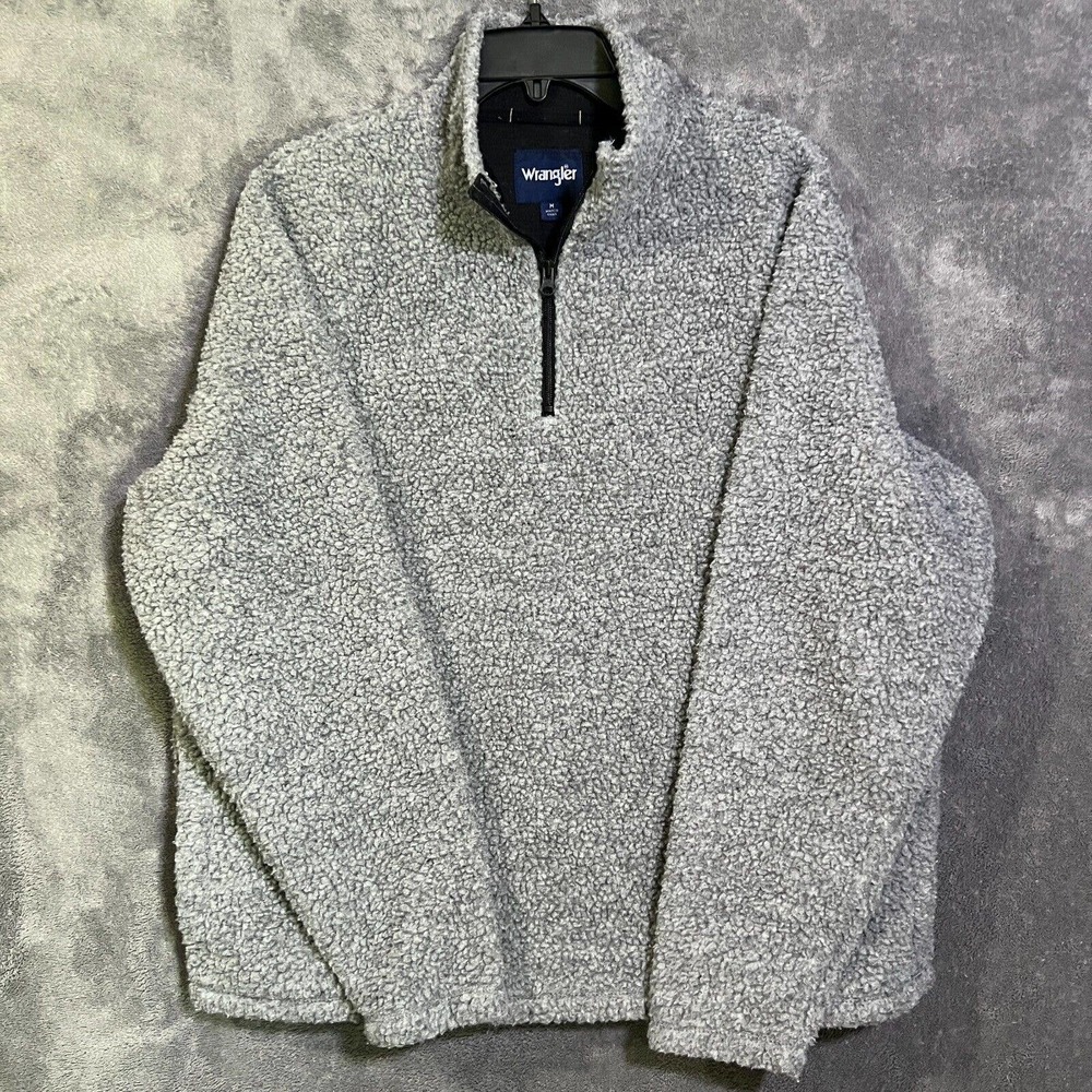 Wrangler Henley Sweater Mens M Gray Long Sleeve Pullover 1/4 Zip Authentics Top